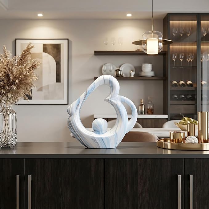 Sculptures Home Decor Ceramic Statue, Blue Sculpture Living Room Table Decor, Shelves Decor Dining Room Table Centerpieces, Abstract Art Coffee Table Decoration, Heart Decor