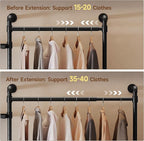 ONBRILL T2 Wall Mounted Industrial Pipe Clothing Rack, Closet Organizers and Storage System with 2 Drawers, 6 Wooden Shelves & 4 Expandable Rods, Heavy Duty Garment Rack, Wardrobe (Black))