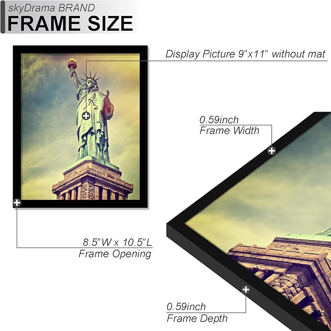 100% Solid Wood 9x11 Picture Frame Set of 3, Black Frame for 9 x 11 Inch Picture Poster Photo, Light Weight 9 by 11 HQ Matte Black Frame for Wall - 3 Pack/Black/9"x11"