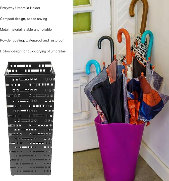 Umbrella Holder for Entryway, Umbrella Stand Freestanding, Metal Square Umbrella Rack Organizer, Black