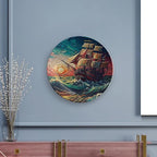 Ocean Sailing Ship at Sunset Painting Decorative Plates Home Decor Ceramic Plates Wedding Gifts Dinner Plates Display for Living Room, Kitchen, Hallway Console Side Table, 7 Inch
