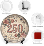 250th Anniversary Decorative Plates 10 Inch Vintage Floral Patriotic Decorations Commemorative Plates with Stand Semiquincentennial 4th of July Veterans Day Home & Office