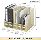 SUPEASY Desk Organizers Metal Desk Magazine File Holder with 5 Vertical Compartments Rack File Organizer for Office Desktop, Classroom, Home Workspace, Golden Yellow, Plus
