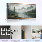 SIGNINART Large Green Forest Framed Canvas Wall Art, Misty Mountain Lake Wall Decor, Modern Foggy Wood Landscape Artwork, Nature Oil Painting Art Print for Living Room, Bedroom, Office 20"x40"