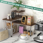 ZHWS Bathroom Counter Organizer for MakeUps, Dresser Table, Kitchen Countertop Organizer Adjustable 3 Tier Corner Shelf with 4 Metal Hooks for Coffee Bar, Spice Rack, Over Sink
