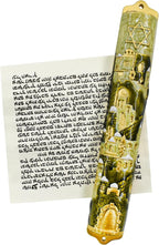 Mezuzah with Scroll for Door, Enamel&Zinc Alloy Blessing Mezuzah Case for Door, Colored Painted Mezuzha Scroll Kosher for Jewish Gifts/Jewish Decor, Christmas (Gold, 5.78 * 0.86 in)