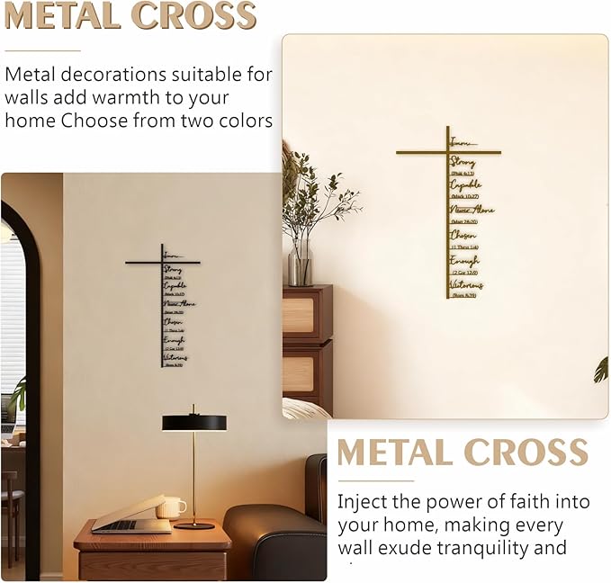 Qtaikong Large Metal Cross Wall Art with Scripture - Christian Religious Wall Decor, Jesus Home Church Wall Hanging, Scripture-Inspired Christian Gift for Christians(golden)