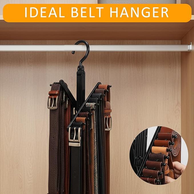 2Pack Belt Hanger,Belt Holder Organizer with Non-Slip Clips,Belt Hanger Wall Mount,Tie Hanger for Closet for Belt, Scarves,Ties, Hats,Camisoles,Bras