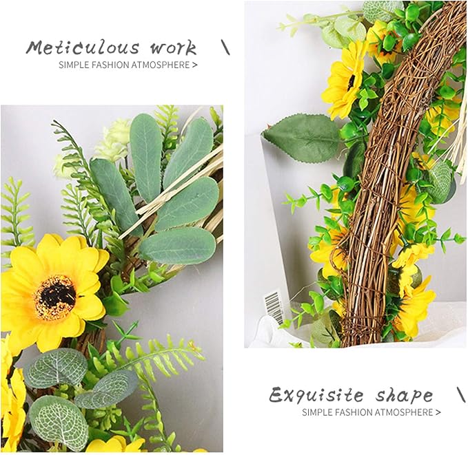 Artificial Sunflower Swag, 22.8inch Decorative Sunflowers Swag Wreath with Greenery Leaves for Mirror Home Wedding Party Door Tabletop Decoration