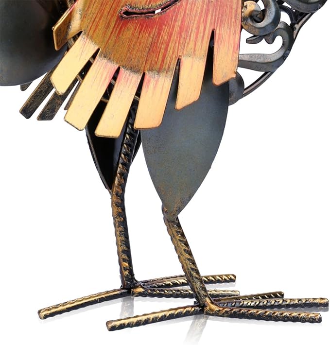 Too-arts Metal Sculpture Carved Iron Rooster Home Furnishing Artwork Craft Gifts