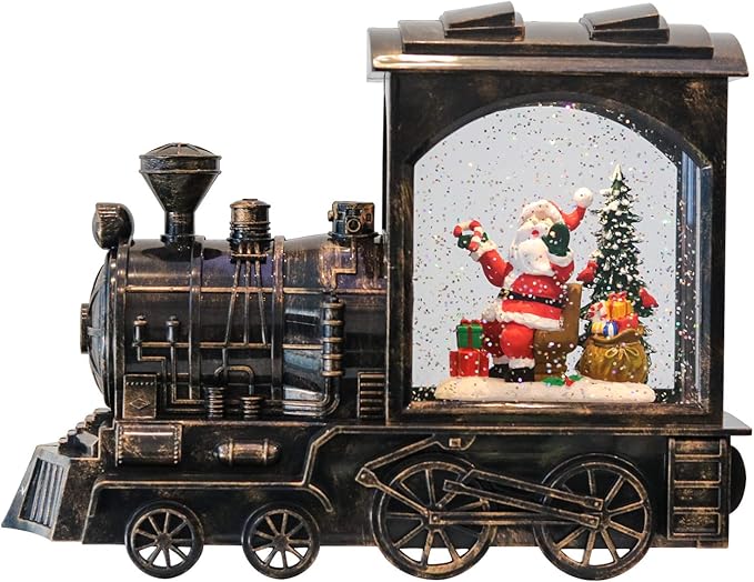 Christmas Musical Snow Globe Lantern Battery Operated with 6 Hour Timer, Santa Lighted Snow Globe Train Spinning Water Swirling Glitter Christmas Decoration Gifts(10.6 x 4.3 x 8.3 Inches)