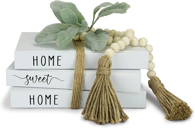 White Decorative Faux Books for Farmhouse & Living Room Decor - Coffee Table & Shelf Accent, Home Sweet Home