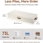 StorageWorks Underbed Storage Containers with Lids, 2-Pack 7" XL Under Bed Organizers for Clothes, Bedding and Sweaters, 73L Low Profile Fabric Storage Bins, Foldable Space Saving, Beige