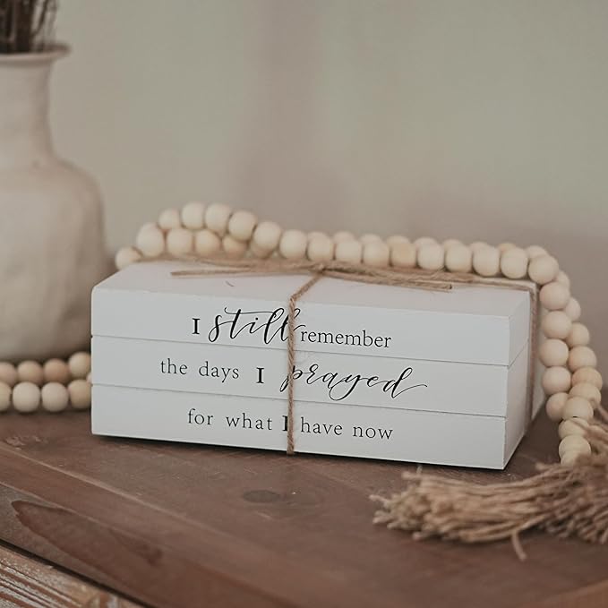 Decorative Books for Home Decor, Wooden Faux Book for Decoration, Farmhouse Stacked Display Books (I still remember the days)