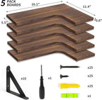 Fixwal Corner Floating Shelves for Wall Set of 5, Rustic Wood Wall Mounted Shelf for Bathroom, Kitchen, Bedroom, Home Decor, Laundry Room, Living Room (Dark Carbonized Black)