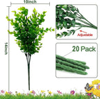 TURNMEON 20 Bundles Artificial Greenery Plants Outdoor Spring Decor, UV Resistant Fake Plants Boxwood Shrubs Grass, Faux Eucalyptus Flowers for Farmhouse Gardens Home Patio Indoor Outdoor Decor(Green)