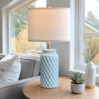 USumkky 20.5" Light Blue Modern Ceramic Bedside Lamp Set of 2 for Bedroom Decor Farmhouse Table Lamp for Living Room Office Dorm