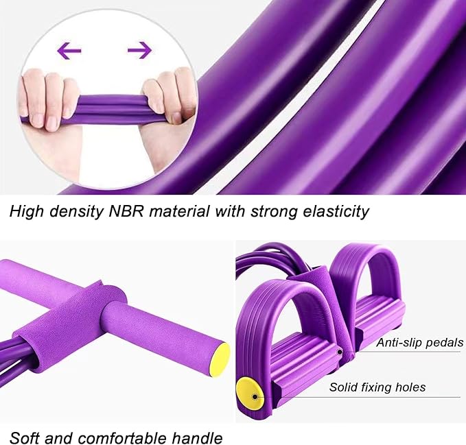 Resistance Band with Pedal Handle 6 Tube Elastic Natural Latex Pull Rope Fitness Bands for Leg Arm Abdomen Waist Stretching Exercising Training