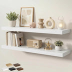 Floating Shelves for Wall 48 in x 9.3 in Deep, Wall Mounted Rustic Wood Shelf with Invisible Brackets for Storage & Display, Living Room Bedroom Bathroom, White, 2 Pack