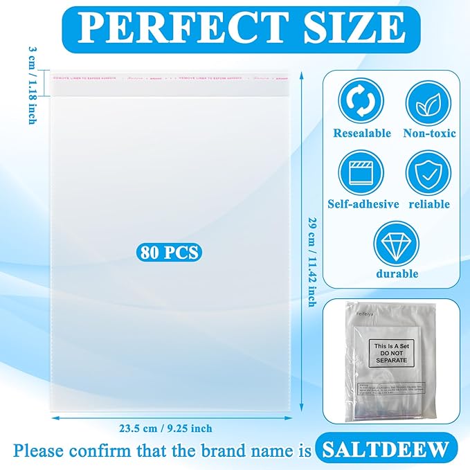 Feifeiya 80 Pcs Magazine Protectors for Collectors Clear Plastic Magazine Sleeves 9.25 X 11.42 Inch Comic Book Size Cellophane Bags Resealable Protective Storage Display for Guides Documents Photos