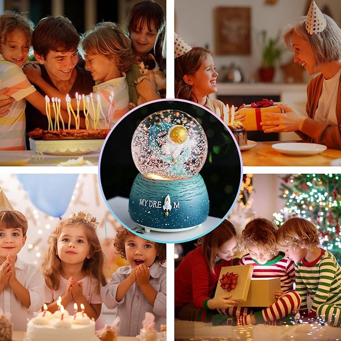 Christmas Snow Globe, Musical Snow Globe with Color Changing Led Lights, Automatic Snow Fall Effect, Christmas Decorations with Music Box Gifts for Girls Kids(A)