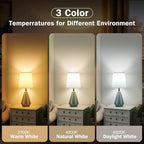 Small Bedside Table Lamp for Bedroom - Reading Desk Lamp with 3 Color Temperatures，15.5" Nightstand Ceramic Lamp with Fabric Shade for Kids Room,Living Room,Dorm,Home Office (Green+White)