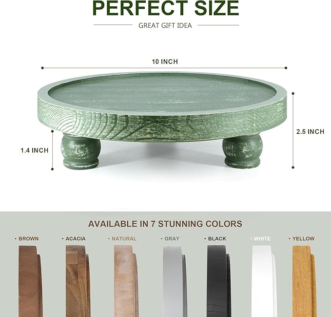 EOSAHR Farmhouse Pine Wood Riser for Home Decor – Round Pedestal Stand for Coffee Table & Kitchen Sink – Stylish Display Stand for Dish Soap Dispenser, Candles, Plants and Cupcakes (Green)