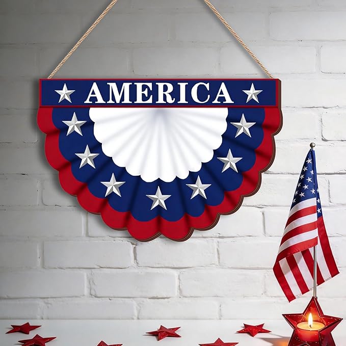4th of July Wreath Patriotic Decorations Patriotic Wreaths for Front Door Hanging Sign Wooden 4th of July Decorations for Front Door Decorations Memorial Day Fourth of July Porch Wall Home Decor