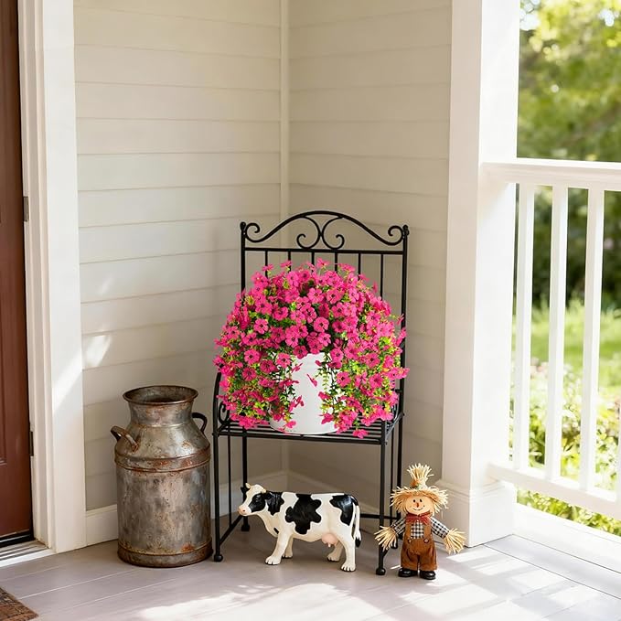 Artificial Faux Flowers Plants for Outdoor Spring Summer Decoration, 2PCS Fake Silk Daisy Flowers No Fade UV Resistant Realistic for Outside Home Planter Porch Patio Balcony Yard Decor (Rose Red)