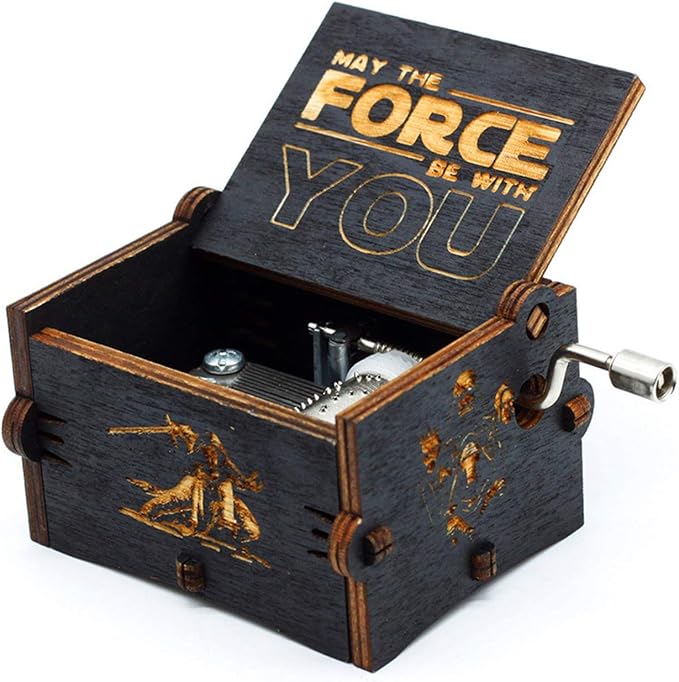 Huntmic Black Wood Star Wars Music Box, Antique Carved Hand Cranked Wooden Musical Boxes Home Decoration Crafts for Children Gifts (Black-Star war)