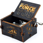 Huntmic Black Wood Star Wars Music Box, Antique Carved Hand Cranked Wooden Musical Boxes Home Decoration Crafts for Children Gifts (Black-Star war)