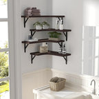 ROMGUAR CRAFT Corner Floating Shelves Wall Mounted Set of 4, Rustic Wood Storage Display Shelves for Home Decor, Bathroom, Kitchen, Bedroom, Living Room, Office (Brown)