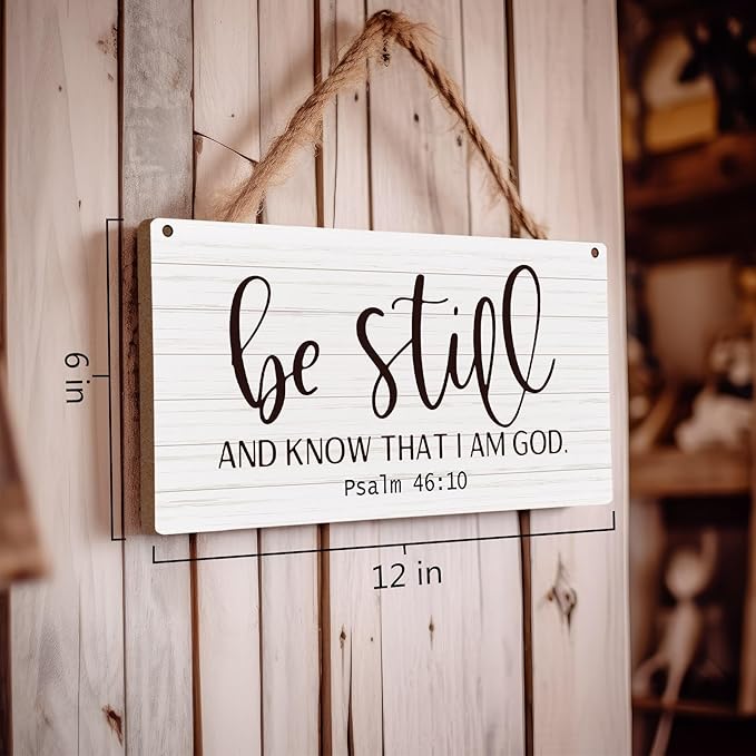 huester Christian Wood Plaque Sign, Be Still and Know Wall Decor, Christian Religious Home Wall Decor, Bible Verses Wall Decor, Be Still and Know that I am God Wall Hanging Decor, 12x6 inches