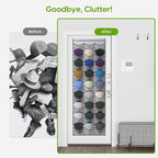 Unjumbly Baseball Hat Rack, 27 Pocket Over-The-Door Hat Organizer with Clear Deep Pockets to Display Baseball Caps Collection, Complete with 3 Over Door Hooks (Grey, 27 Pockets)