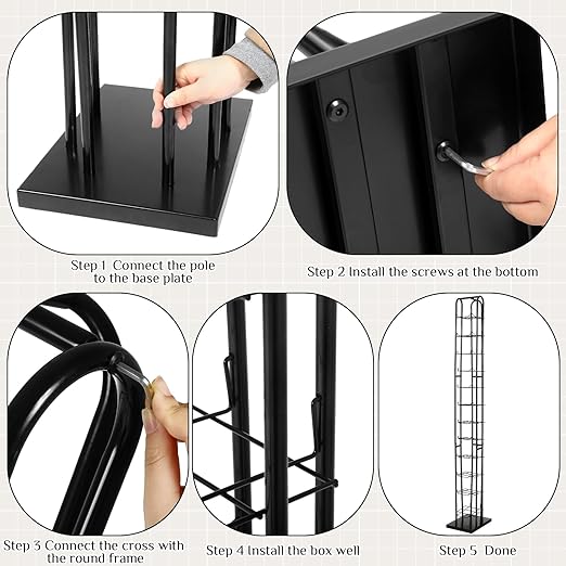 Tandefio 78" Black Floor Standing Hat Rack Tower 12 Tier Hat Display Rack Cap Organizer Metal Hats Stand Hats Wigs Holder for Cap Retail Display Storage Vertically