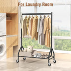EAGMAK Heavy Duty Clothes Rack Load 420 LBS, Rolling Garment Rack with Lockable Wheels, Standing Metal Clothing Rack with Shelves, Portable Wardrobe Sturdy Coat Rack for Hanging Clothes (Black)