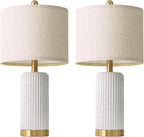 PoKat 21.5'' Stone-Like Bedside Table Lamps Set of 2 for Bedroom with 2 USB A+C, Modern Lamps for Living Room, Ceramic Nightstand Desk Lamps with Charging Ports Office Dorm Sideboard (Frosted White)