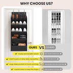 15 Pockets Over the Door Shoe Organizer, Shoe Rack for Closet Door with Large Breathable Pockets, Hanging Shoes Rack for Boots Size, Behind the Door Organizer Shoe Holder for Flexible Storage, Black