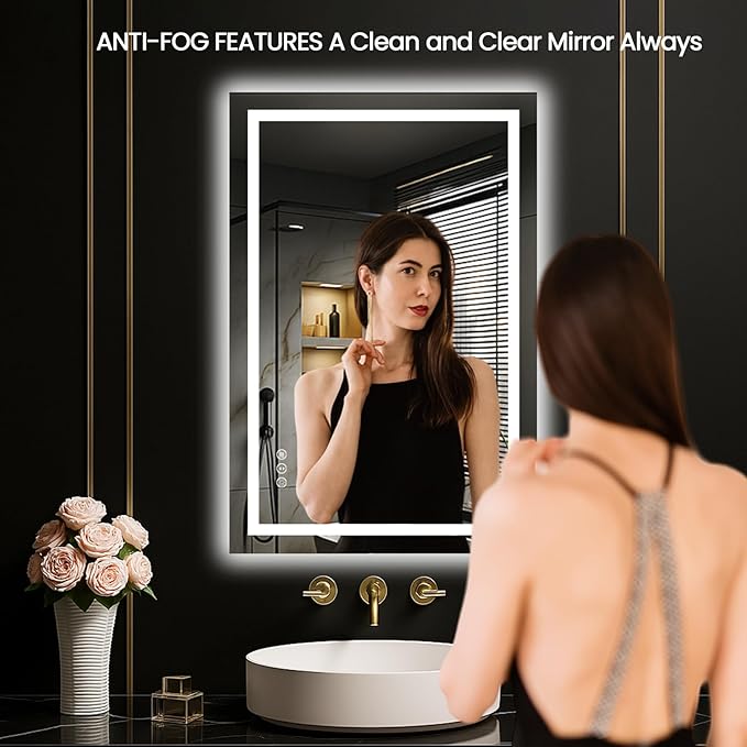 LOAAO 20"x30" LED Mirror for Bathroom, Lighted Bathroom Mirror with Lights, Anti-Fog, Dimmable, Memory Function, Clear Reflection
