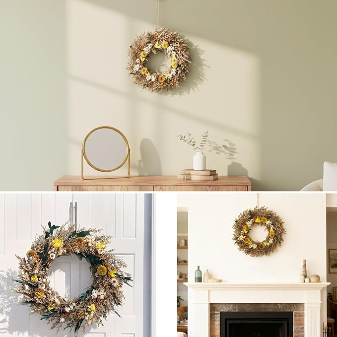 10 Inch Handmade Dried Flower Wreath - Small Real Plant Floral Wreath, Rustic Boho Wall Decor for Home, Door, Window, Wedding, Fall Decor