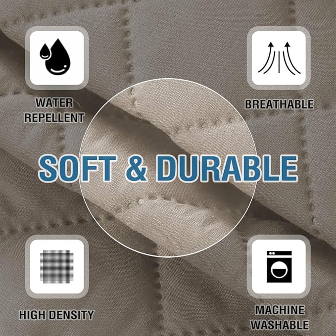 H.VERSAILTEX Couch Arm Covers Water Resistant Armrest Covers for Sofa Remote Control Holder Sofa Armrest Organizer for Magazine, Tablet, Phone, iPad(Set of 2, Khaki/Beige)