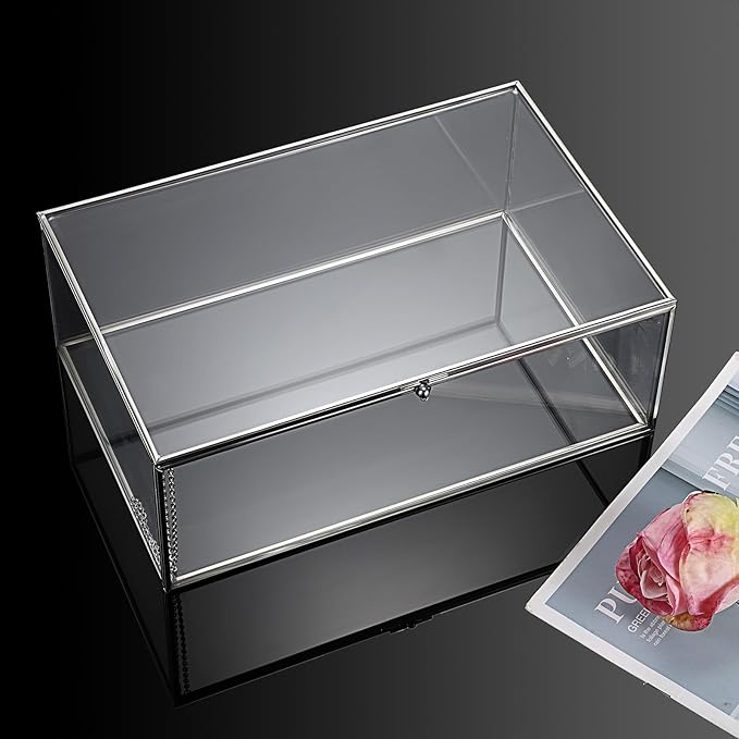 Hipiwe Vintage Silver Rectangle Jewelry Display Organizer Box with Lid, X-Large, USSN202312DUH