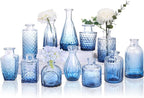 12 Pack Blue Glass Bud Vase Set, Small Vintage Vases for Centerpieces, Decorative Flower Vases for Wedding Home Table Decor