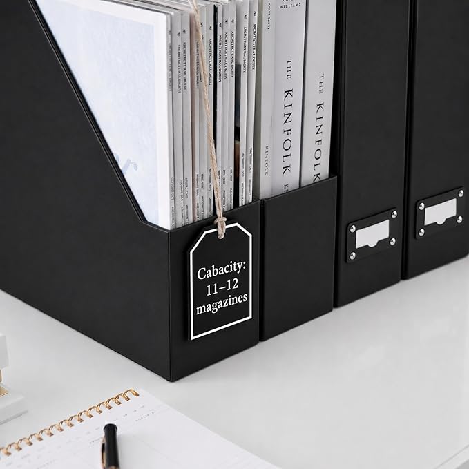 BLU MONACO Foldable Black Magazine File Holder | Set of 6 Cardboard Desk Organizer Boxes | Vertical Magazine File Holder | Standing File Holder | Office Classroom or Home