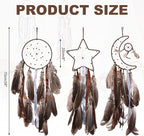 PATIKIL 28" Moon Sun Star Dream Catchers Set, Feather Handmade Dream Catchers Wall Hangings Art Decor for Home Wedding Bedroom Living Room Ornament,Brown