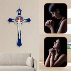 TALPGOD 7 Inch St Benedict Crucifix Blue,Crucifix Wall Cross for Catholic Decor,Jesus Christ Hanging Cross Wall Art Decor,Escapularios Catolicos,Saint Benedict Medal for Home Decoration
