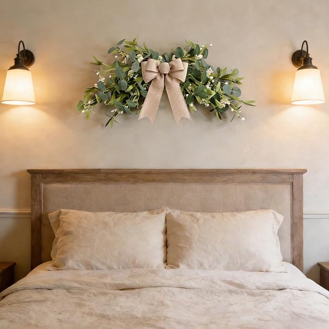 YLOLUL 22'' Artificial Eucalyptus Wreaths for Front Door Spring Summer Green Swag Greenery Door Wreath with White Berry for Farmhouse Home Wedding Wall Porch Indoors Outdoor Window Home Decorations