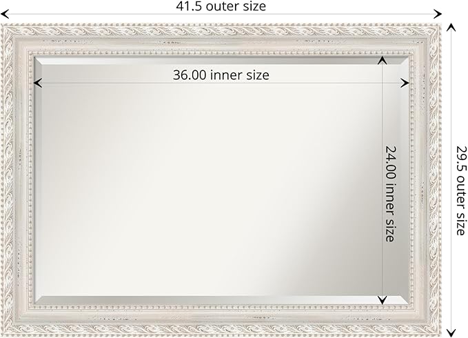 Amanti Art White Wall Mirror 30x42 Opera Off White Rectangle Bathroom Mirror for Wall Decor Living Room, Large Traditional Wood Frame, Hangs Horizonally and Vertically, Bathroom Decor, Beveled Edge