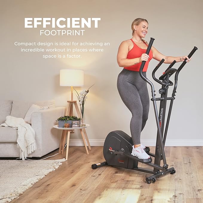 Sunny Health & Fitness Elliptical Exercise Machine, Silent Magnetic Fully Body Training with Pulse Rate Grips, LCD Performance Monitor Equipment for Home Gym, Adjustable Resistance SunnyFit App Access