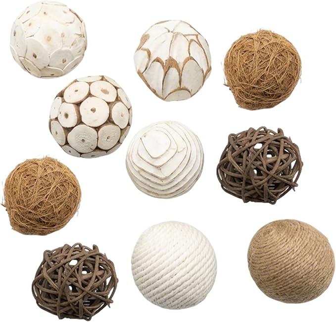 10pcs Decorative Balls for Bowl Centerpiece, Rattan Woven Vase Orbs Spheres Filler for Home Decor, Home Table Decor, Party Wedding, DIY Crafts, 2.4 inch